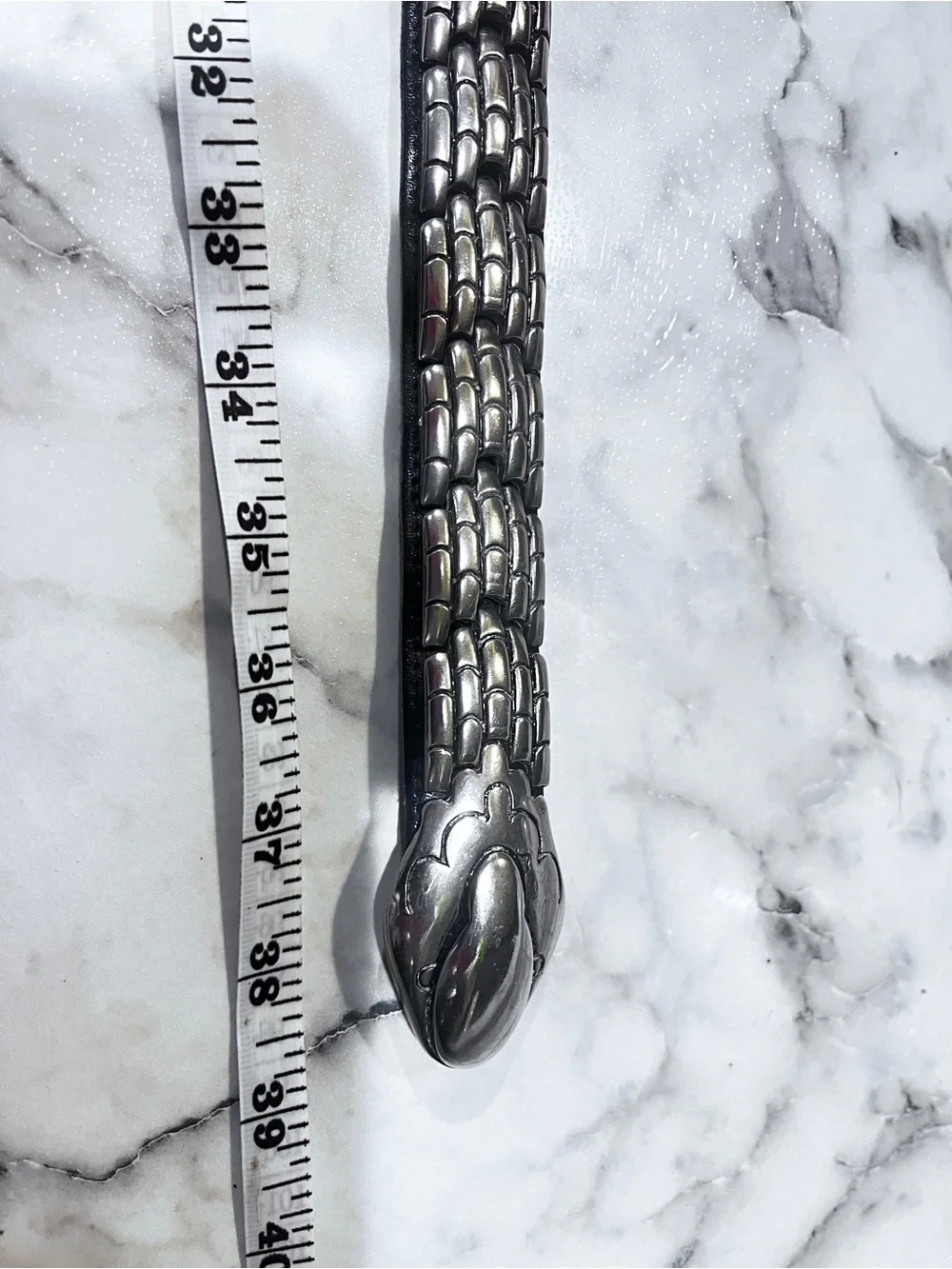 Vintage 1980s Bijoux Medici Articulated Metal Link Snake Belt Black Leather - Picture 5 of 9